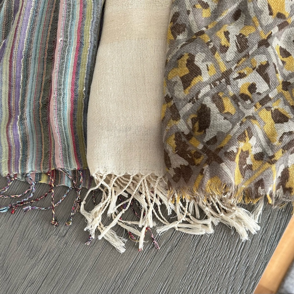 3-Piece Neutral Scarf Bundle Cream Brown Women’s Scarves - Picture 2 of 5